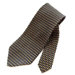 イタリア製 ネクタイ 犬柄 総柄 シルク ネイビー ベージュ