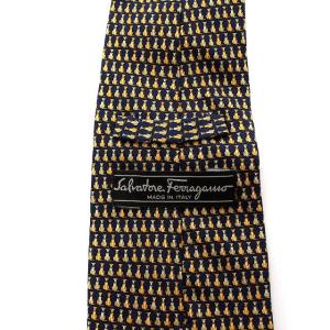 Salvatore Ferragamo イタリア製 ネクタイ 犬柄 総柄 シルク ネイビー ベージュ