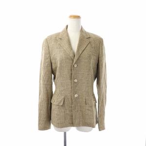 テーラードジャケット シングル チェック シルク混 リネン混 ウール混 11 ベージュ ブラウン