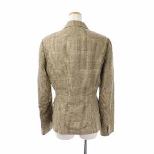 RALPH LAUREN テーラードジャケット シングル チェック シルク混 リネン混 ウール混 11 ベージュ ブラウン