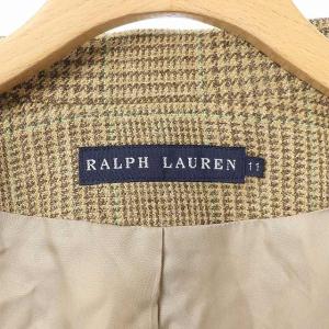 RALPH LAUREN テーラードジャケット シングル チェック シルク混 リネン混 ウール混 11 ベージュ ブラウン