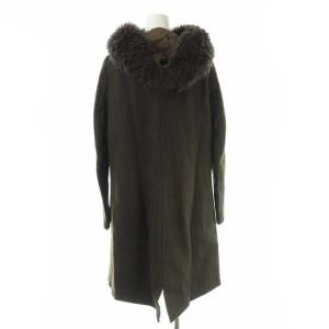 Diagram GRACE CONTINENTAL ノーカラーコート ロング フード 比翼 ボアファー ウール 36 S カーキ