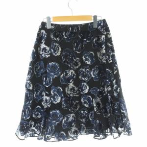 TO BE CHIC 17AW バラプリントフレアスカート 40 ブラック