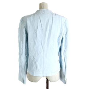 ARMANI COLLEZIONI ノーカラージャケット 長袖 ブローチ付き リネン混 バラ 38 ライトブルー