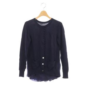 17SS カーディガン 長袖 異素材切替 チュール コットン 1 ネイビー