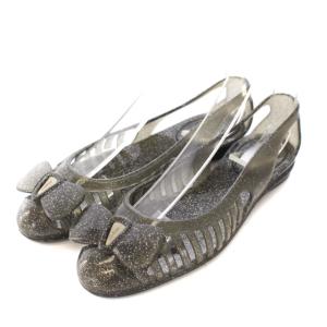 パンプス サンダル フラットシューズ リボン ロゴ ラメ ラバー 5 22.5cm グレー