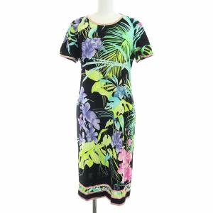 FASHION フローラルプリント 半袖 ワンピース ロング 花柄 L ブラック