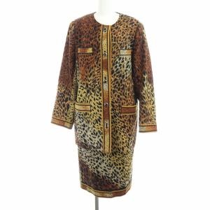 FASHION ヴィンテージ スーツ セットアップ ジャケット スカート レオパード柄 L ブラウン