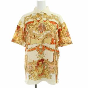 ポロシャツ 総柄 プリント S オフホワイト