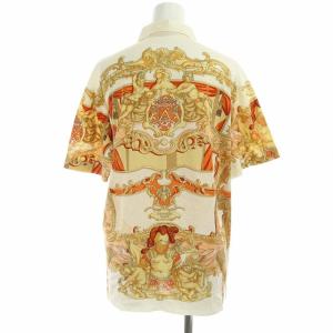HERMES ポロシャツ 総柄 プリント S オフホワイト