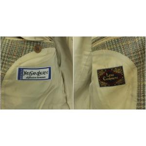 YVES SAINT LAURENT テーラードジャケット グレンチェック カシミヤ混 総裏地 52 グレー