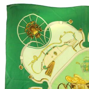 HERMES カレ SPRINGS ゆりかご柄 馬車柄 シルク 絹 グリーン ベージュ