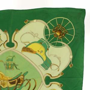 HERMES カレ SPRINGS ゆりかご柄 馬車柄 シルク 絹 グリーン ベージュ