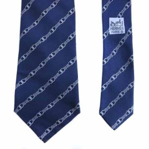 HERMES 総柄シルクネクタイ ブルー
