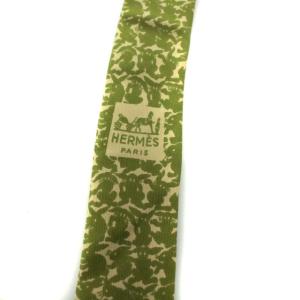 HERMES ネクタイ 総柄 シルク グリーン ベージュ