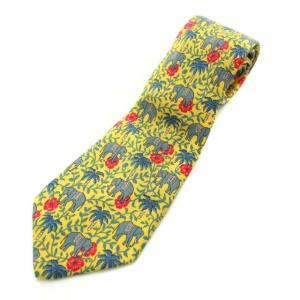 ネクタイ シルク フランス製 像 総柄 イエロー ブルー