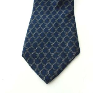 HERMES ネクタイ 総柄 シルク ネイビー