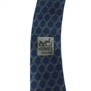 HERMES ネクタイ 総柄 シルク ネイビー