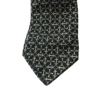 HERMES ネクタイ シルク フランス製 総柄 ブラック グレー