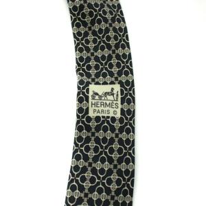 HERMES 7076 ネクタイ 総柄 シルク100% フランス製 ブラック グレー 