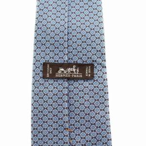 HERMES ネクタイ 総柄 シルク フランス製 ブルー ブラウン