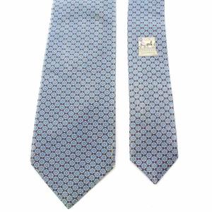 HERMES ネクタイ 総柄 シルク フランス製 ブルー ブラウン