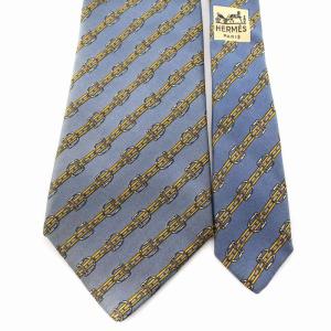 HERMES ネクタイ シルク チェーン柄 ストライプ ブルー