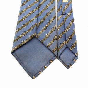 HERMES ネクタイ シルク チェーン柄 ストライプ ブルー