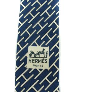 HERMES 総柄シルクネクタイ ブルー