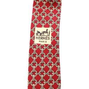 HERMES シルク総柄ネクタイ レッド