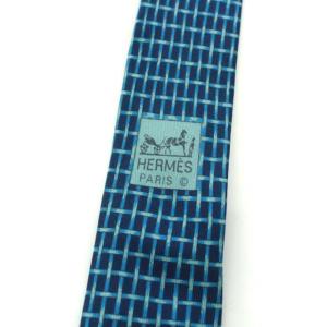 HERMES ネクタイ 総柄 シルク ネイビー