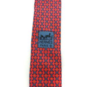HERMES 総柄シルクネクタイ レッド