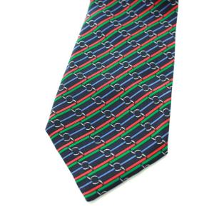 HERMES  ネクタイ フランス製 ストライプ シルク ネイビー グリーン レッド