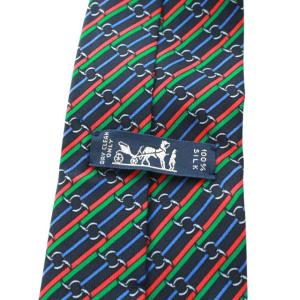 HERMES  ネクタイ フランス製 ストライプ シルク ネイビー グリーン レッド