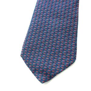 HERMES ネクタイ フランス製 総柄 シルク ネイビー レッド