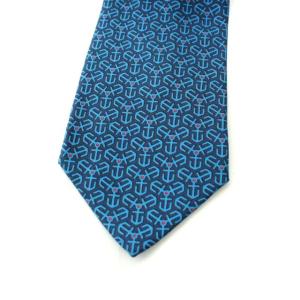 HERMES ネクタイ フランス製 総柄 シルク ブルー ネイビー