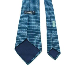 HERMES ネクタイ 総柄 シルク ネイビー ライトブルー