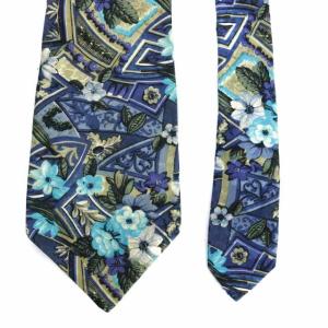 YVES SAINT LAURENT ネクタイ レギュラータイ 総柄 花柄 シルク ブルー