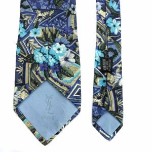 YVES SAINT LAURENT ネクタイ レギュラータイ 総柄 花柄 シルク ブルー