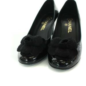 CHANEL カメリア ココマーク パンプス エナメル 36.5C 23.5cm ブラック