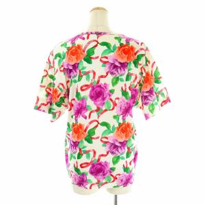 HERMES 半袖花柄リボンTシャツ XS ホワイト