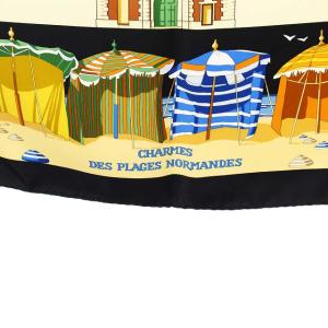 HERMES カレ90 CHARMES DES PLAGES NORMANDES ノルマンディ海岸の魅力 ブラック