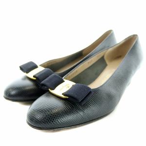 ヴァラ チャンキーヒールレザーパンプス ブラック