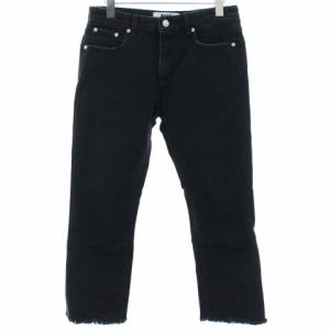 デニムパンツ ジーンズ クロップド ジップフライ カットオフ フリンジ ロゴプリント 40 ブラック