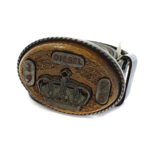 DIESEL イタリア製 ベルト レザー ロゴ バックル クラウン 90 ブラック