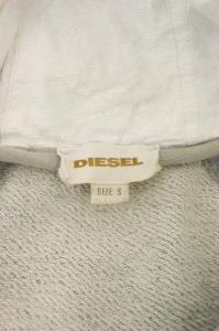 DIESEL パーカー ジップアップ フード ミドル丈 S グレー ホワイト