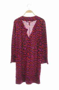 DIANE von FURSTENBERG vintage ワンピース 長袖 ヒョウ柄 レパード ひざ丈 プルオーバー レッド パープル