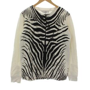 スウェット トレーナー 長袖 プルオーバー ゼブラ柄 袖口ジップ S ホワイト ブラック