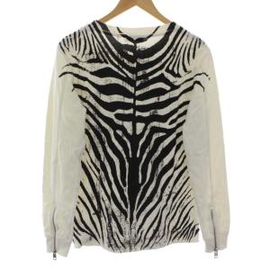 DIESEL スウェット トレーナー 長袖 プルオーバー ゼブラ柄 袖口ジップ S ホワイト ブラック
