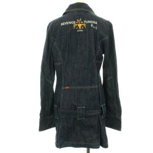 DIESEL GLOFIS デニムコート ミドル丈 ウエストリボン ダメージ加工 刺繍 S ネイビー